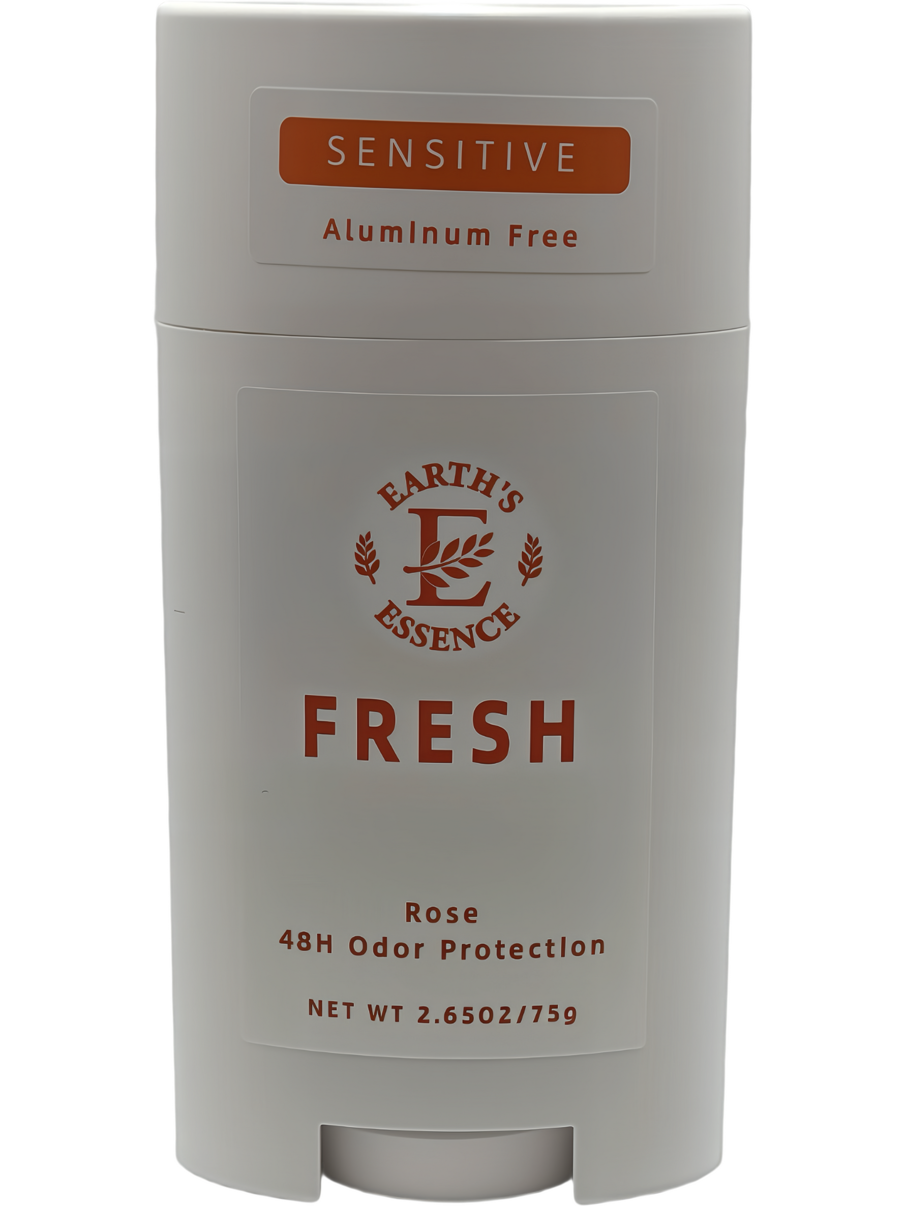 Deodorant stick with 'Earth's Essence' branding on a white background