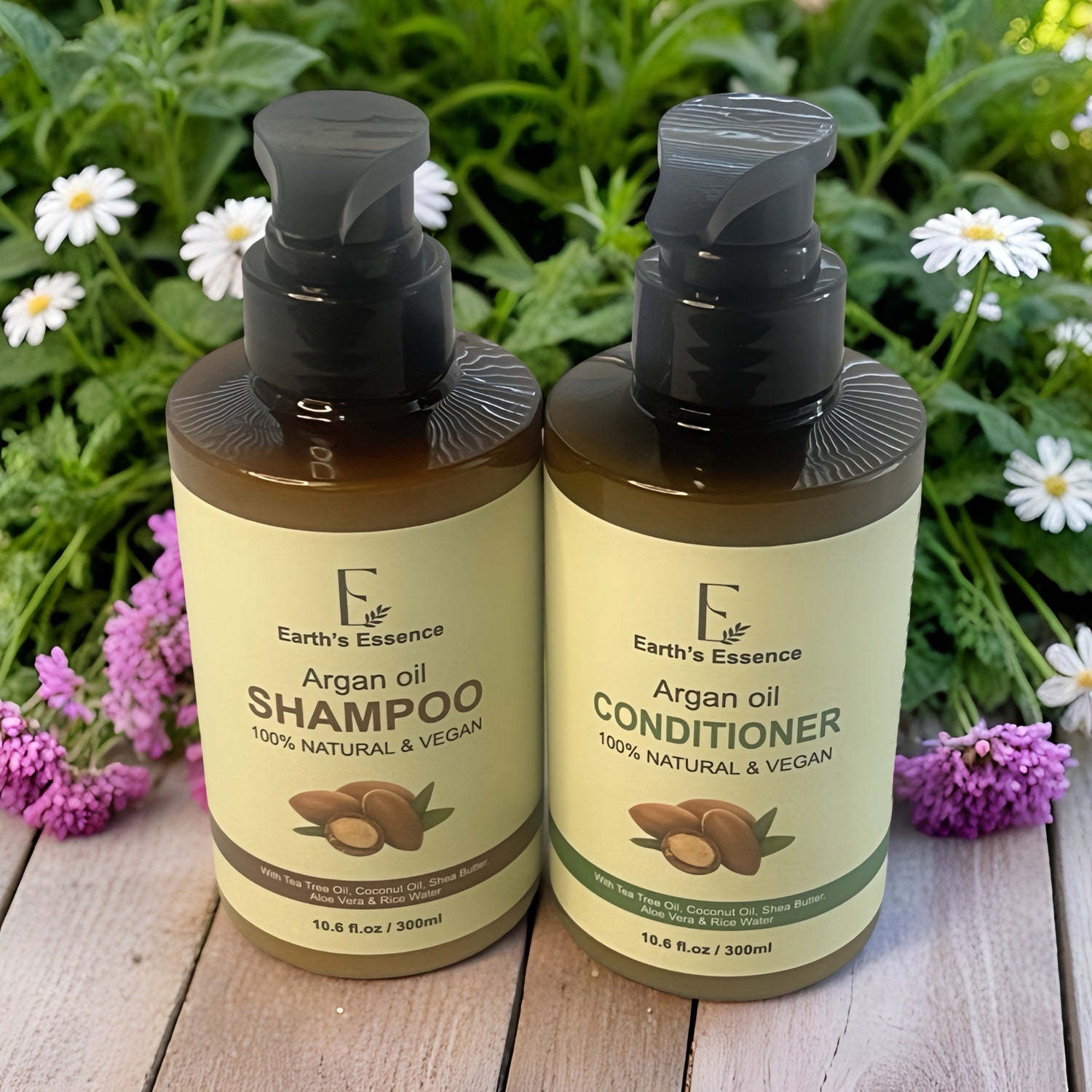Earth's Essence Argan oil Shampoo and Conditioner bottles